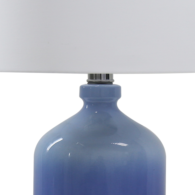 Lampe de table Project Source, 10 po x 20 po, verre et tissu, bleu/blanc