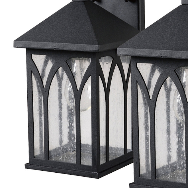 Project Source Outdoor Wall Lantern - 11.7-in - Black Metal and Hammered Glass - Set of 2