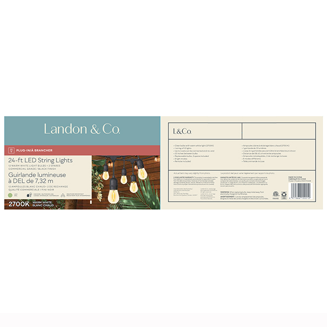 Landon & Co. DEL String Lights with Filament Bulbs 24-ft - White