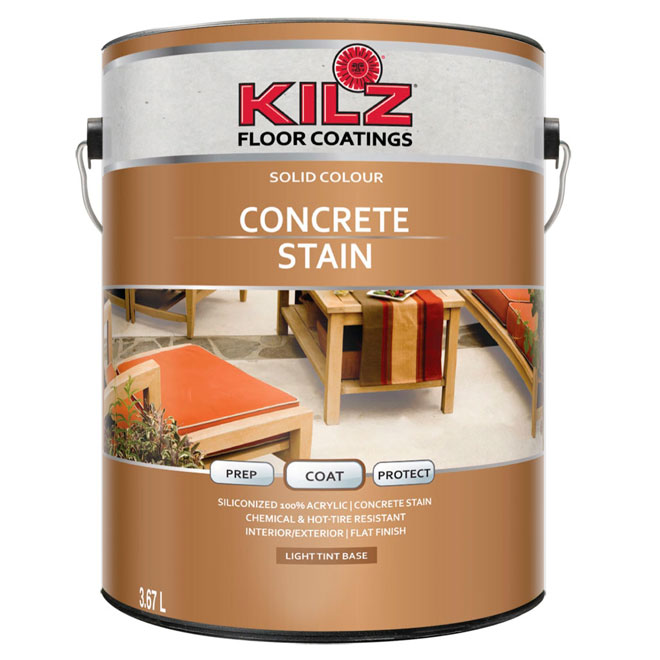 Kilz Solid Concrete Stain - Light Tint Base - Water Repellent - 3.67-L
