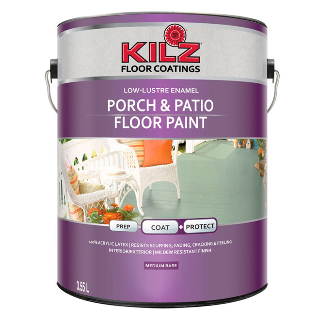 Kilz Porch and Patio Floor Acrylic Paint - Low-Lustre Enamel - Medium Base - 3.55 L