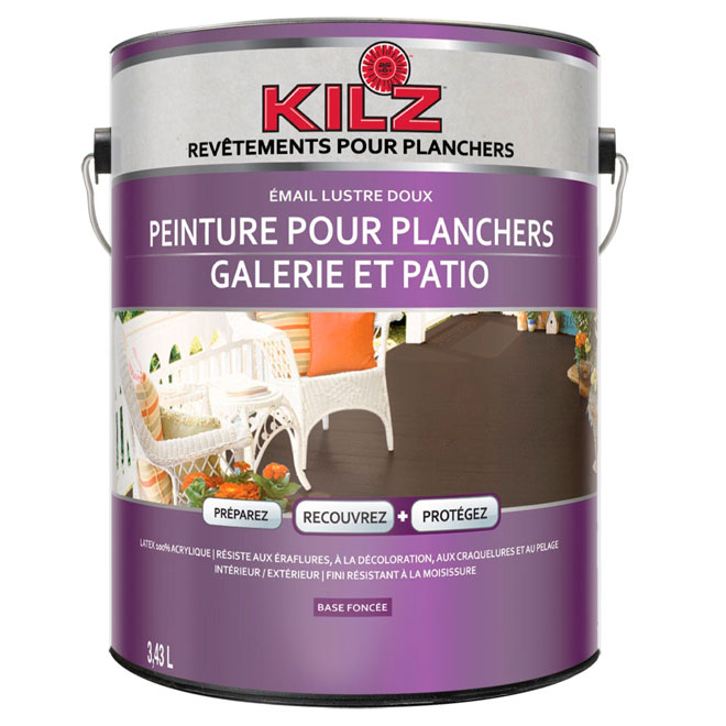 Peinture acrylique pour planchers de galerie et de patio Kilz, base foncée, 3,43 L