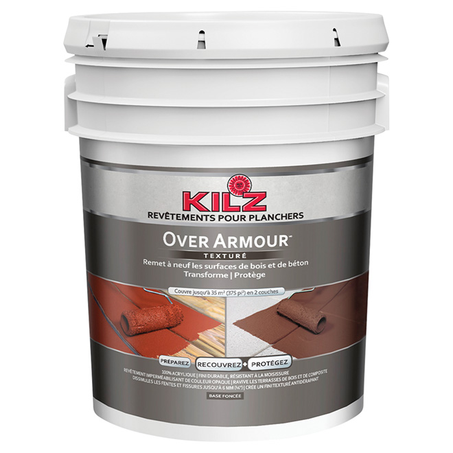 Revêtement texturé pour plancher de bois et de béton OverArmour Kilz, antidérapant, opaque, base foncée, 18,9 L