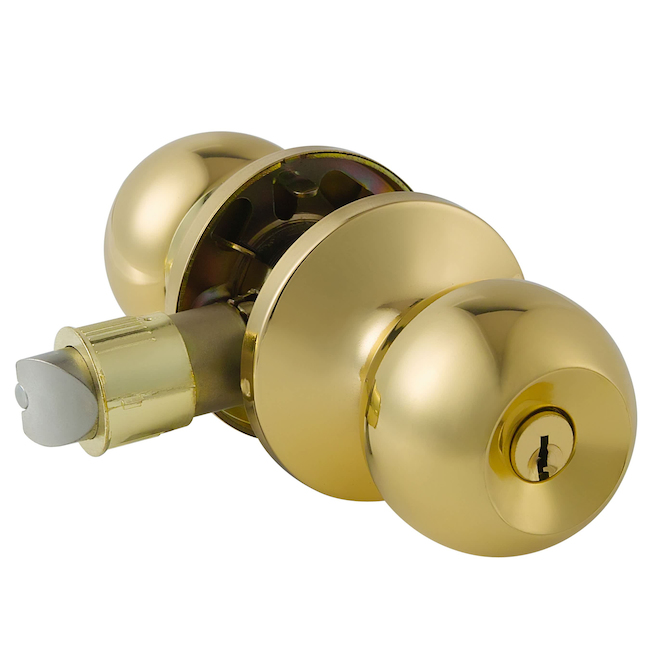 RONA Bolae Entry Door Knob and Rosette with Lock - Polished Brass