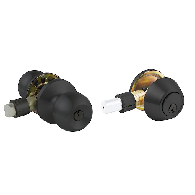 RONA Bolae Entry Door Knob Set and Rosette with Separate Lock - Matte Black