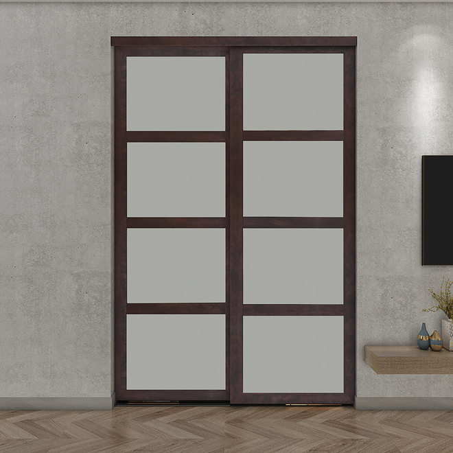 Colonial Elegance Sliding Door - Frosted Glass - Contemporary Style - Chocolate - 48-in W X 80 1/2-in L