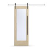 Ensemble de porte sur rail avec poignée, panneau de verre