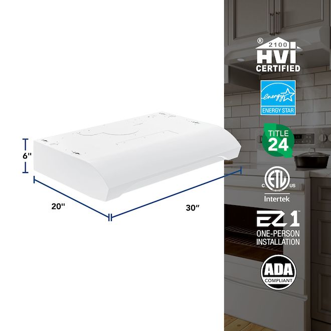 Broan-Nutone 30-in White Undercabinet Range Hood w/ 2 Speeds 350 CFM and LED Lighting