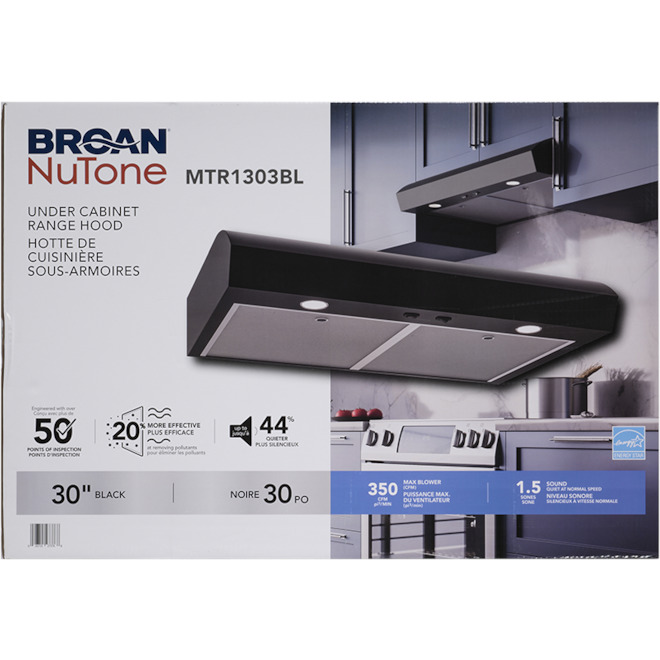 Broan-Nutone 30-in Black Undercabinet Range Hood w/ 2 Speeds 350 CFM and 1-Level LED Lighting