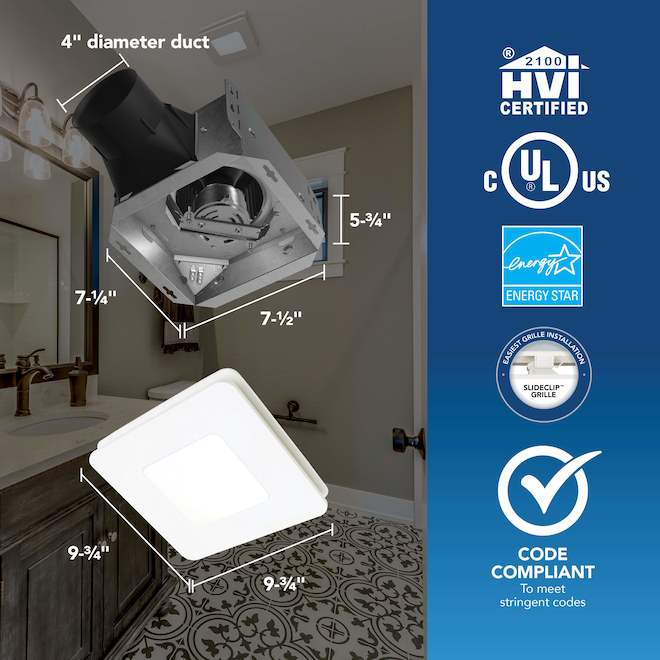 Broan-NuTone Bathroom Fan with LED Light 60 CFM with 0.9 Sones - White