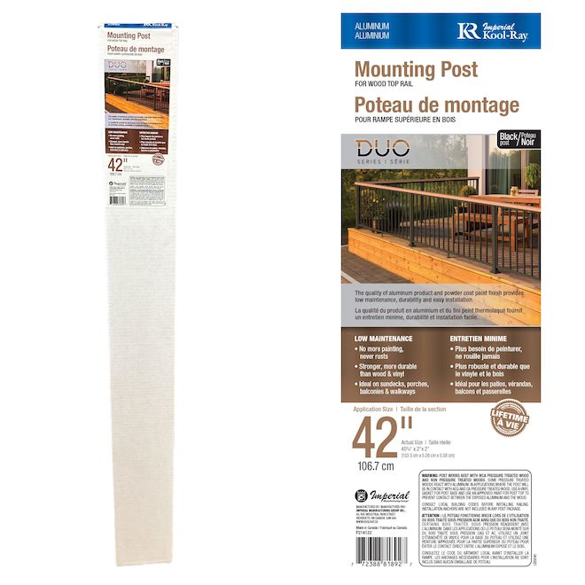 Poteau de montage Duo de Kool-Ray, aluminium noir 2 x 2 x 40,75 po