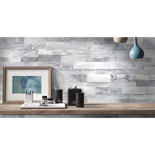 Avenzo Iceland Crystal 6-in x 24-in White and Grey Natural Stone Wall Panels - 6/box