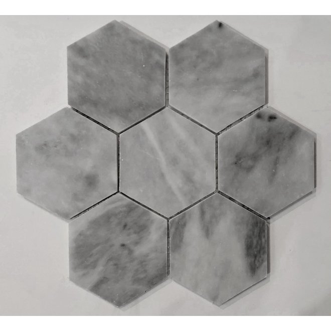 Avenzo Trustone Marble Hexagon Mosaic Tile - 12-in x 12-in - Dark Grey