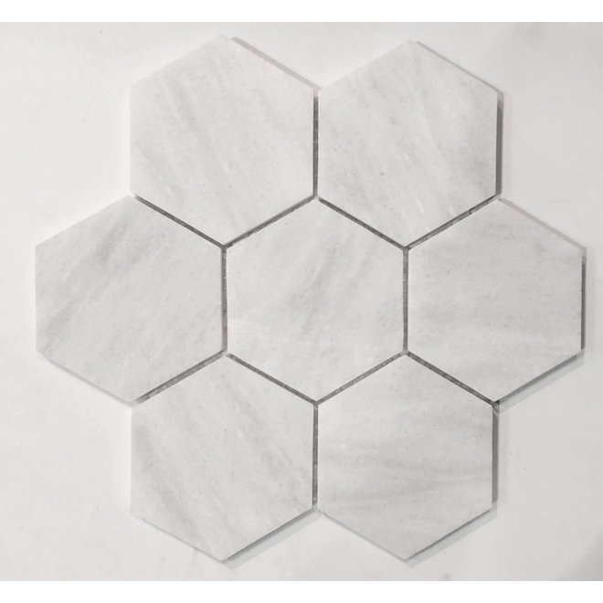 Image of Avenzo | Trustone Hexagon Mosaic Carrara Marble Tile - 9.85-In X 10.2-In - White | Rona