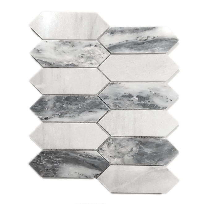 Mosaïque en marbre Diamond par Avenzo blanc et gris 12,1 po x 12 po, 5/bte