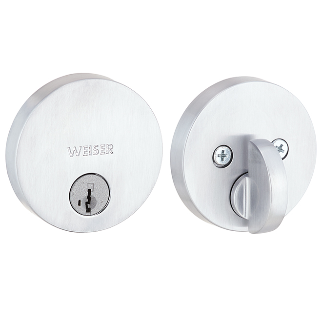 Single Cylinder Deadbolt - Metal - Round - Satin Chrome