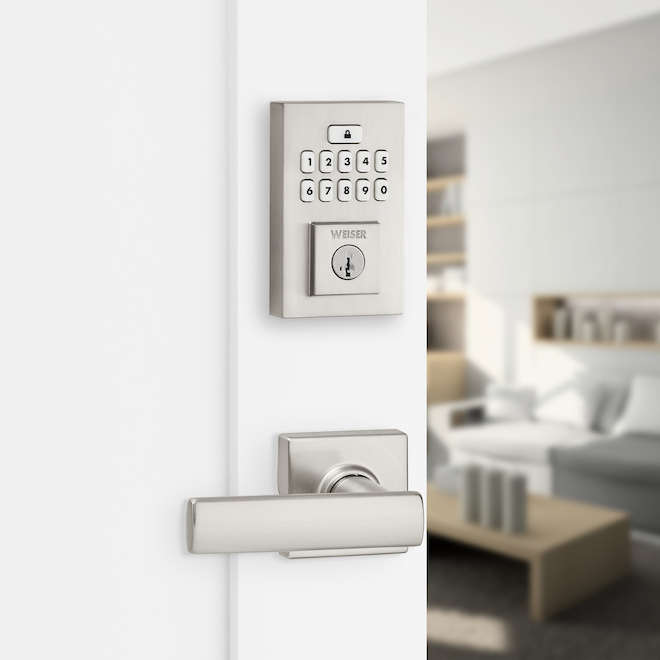 Weiser SmartCode 10 Electronic Residential Keypad Deadbolt Door Lock with  Lever, Satin Nickel