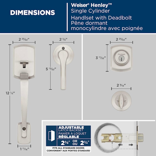 Weiser Henley Entry Handleset and Lever with Deadbolt and SmartKey Technology - Satin Nickel