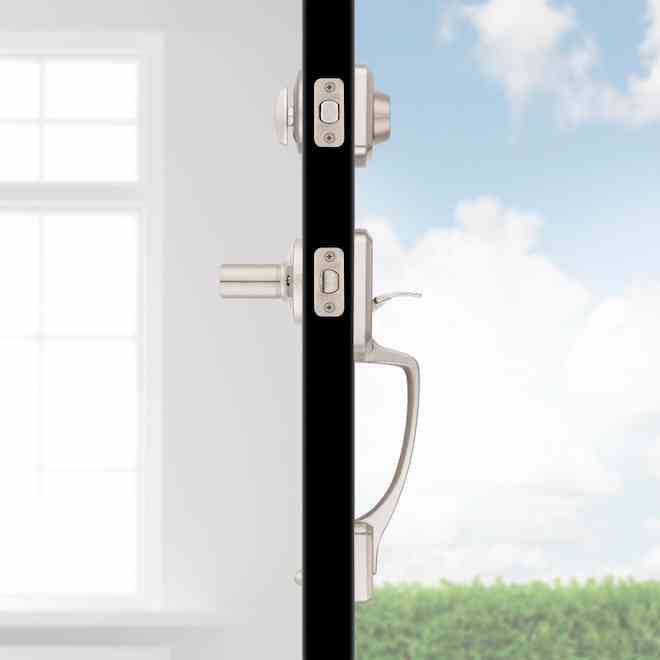 Weiser Henley Entry Handleset and Lever with Deadbolt and SmartKey Technology - Satin Nickel