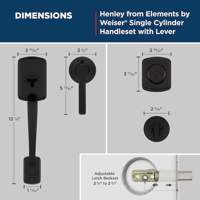 Weiser Henley Entry Handleset with Lever and SmartKey Technology - Matte Black