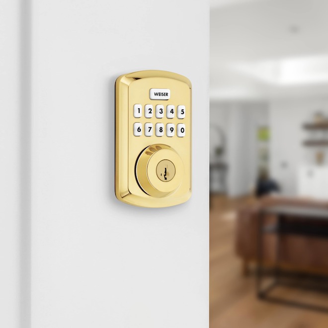 Weiser Powerbolt 3 Deadbolt with Electronic Keypad and SmartKey Technology - Polished Brass