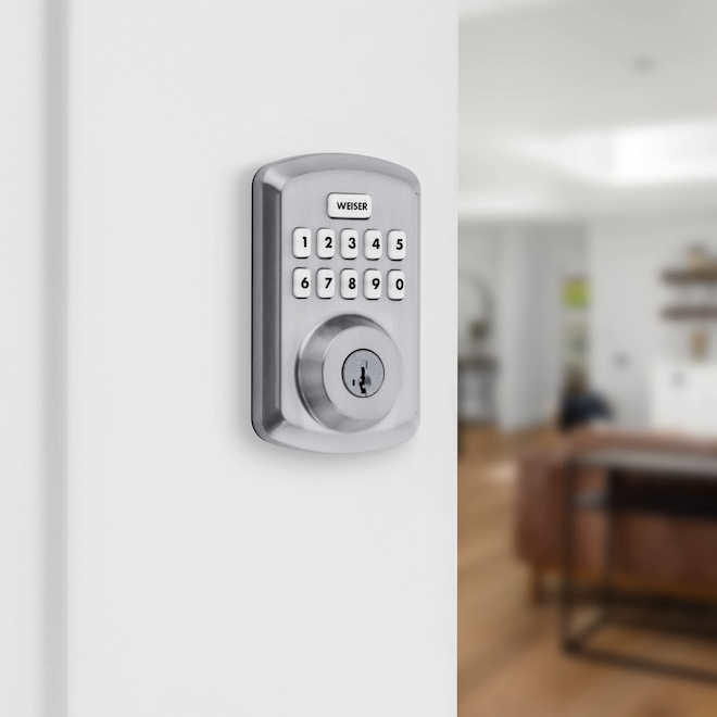 Pêne dormant électronique Weiser Powerbolt 3 avec clavier numérique et technologie SmartKey, chrome satiné