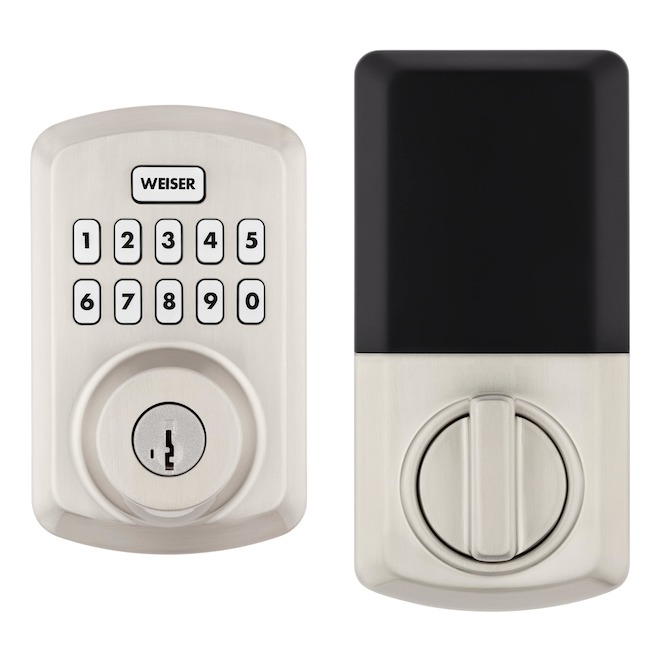Pêne dormant Weiser Powerbolt 3 avec clavier numérique et technologie SmartKey, nickel satiné