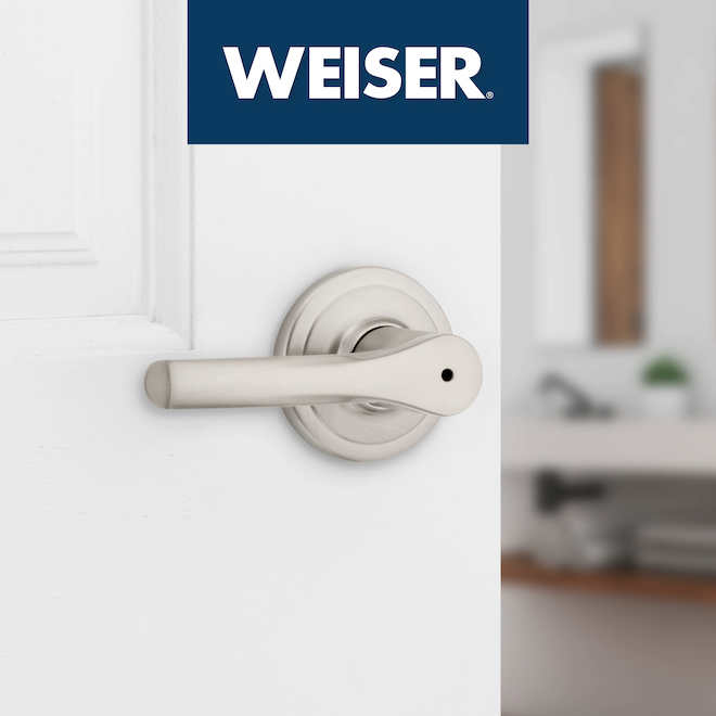 Weiser Henley Locking Door Lever for Bed or Bath Privacy Door - Satin Nickel