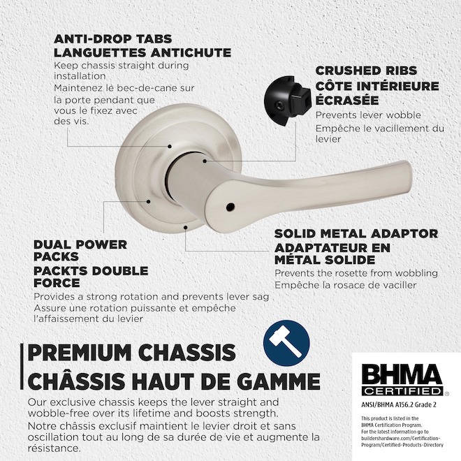 Weiser Henley Locking Door Lever for Bed or Bath Privacy Door - Satin Nickel