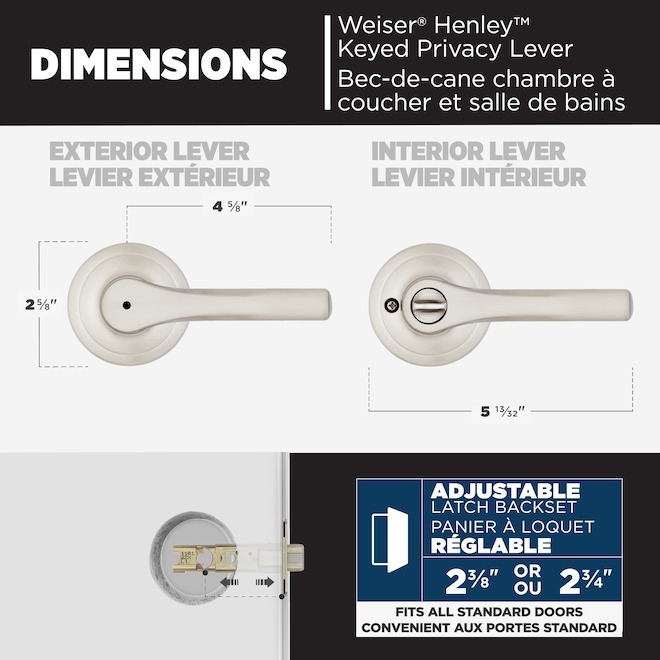 Weiser Henley Locking Door Lever for Bed or Bath Privacy Door - Satin Nickel