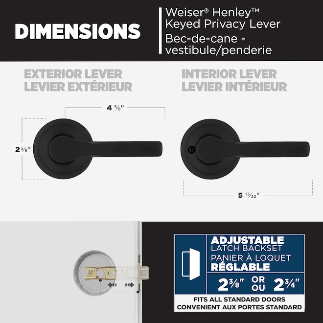 Weiser Henley Passage Door Lever for Hall or Closet Doors - Matte Black