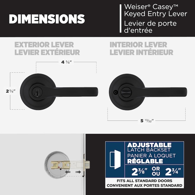 Weiser Henley Keyed Entry Door Lever with SmartKey Technology - Matte Black