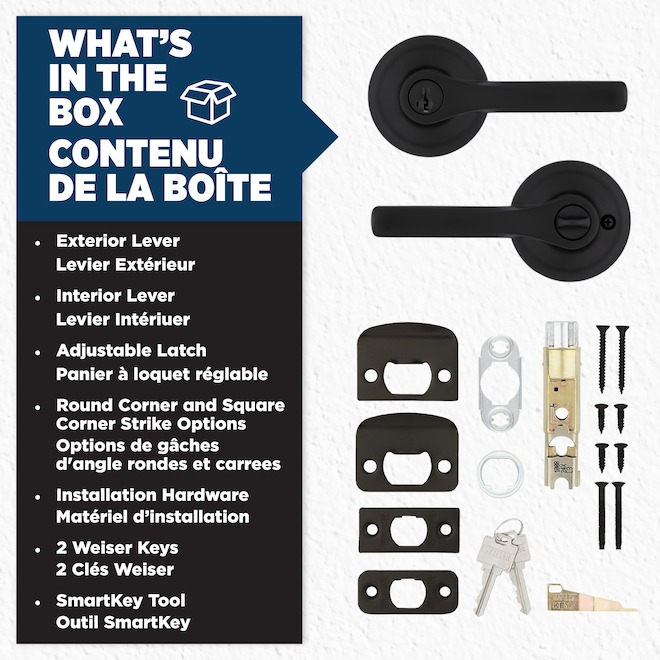 Weiser Henley Keyed Entry Door Lever with SmartKey Technology - Matte Black