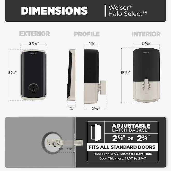 Weiser Halo Select Smart Lock with Touchpad Wi-Fi and Matter Enabled - Satin Nickel