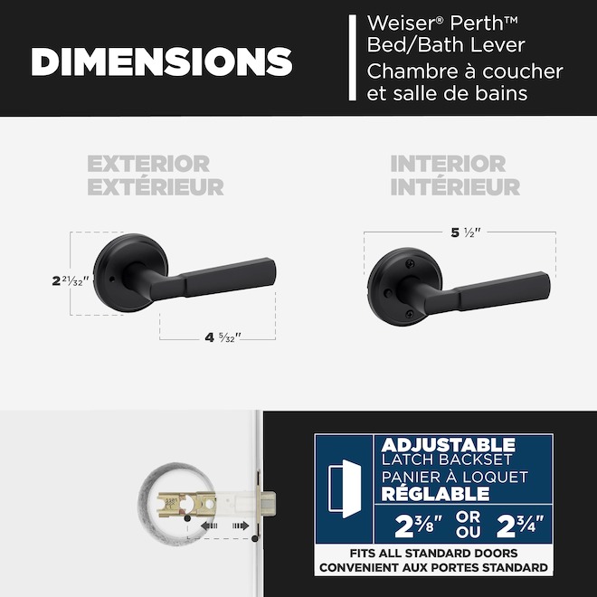 Weiser Perth Locking Door Lever for Bed or Bath Privacy Door - Matte Black