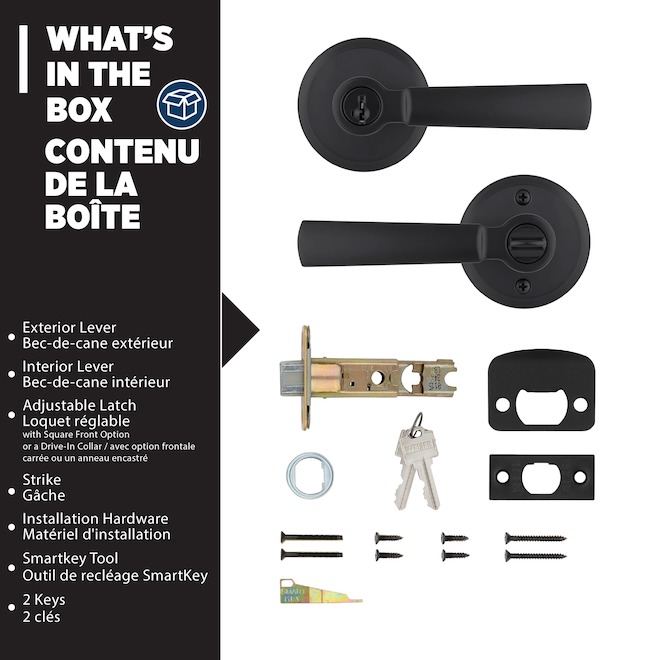 Weiser Perth Keyed Entry Door Lever with SmartKey Technology - Matte Black