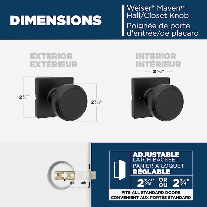 Weiser Maven Passage Door Knob for Hall or Closet Doors - Matte Black