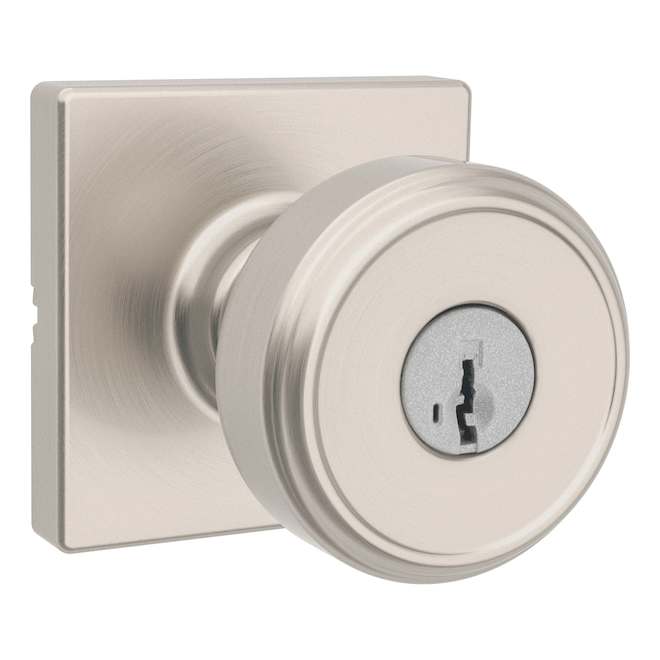 Weiser Maven Keyed Door Knob with Square Rosette and SmartKey Technology - Satin Nickel