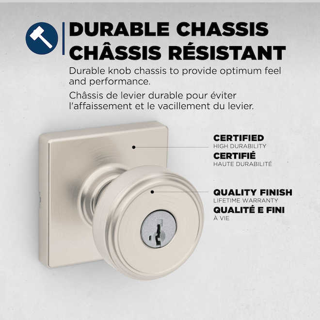 Weiser Maven Keyed Door Knob with Square Rosette and SmartKey Technology - Satin Nickel