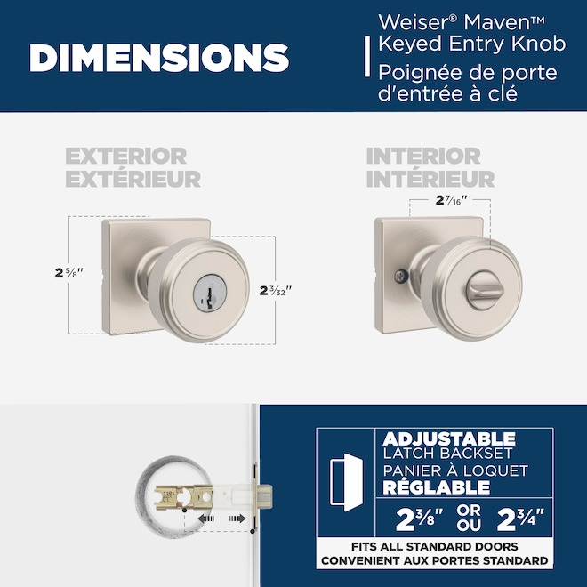 Weiser Maven Keyed Door Knob with Square Rosette and SmartKey Technology - Satin Nickel