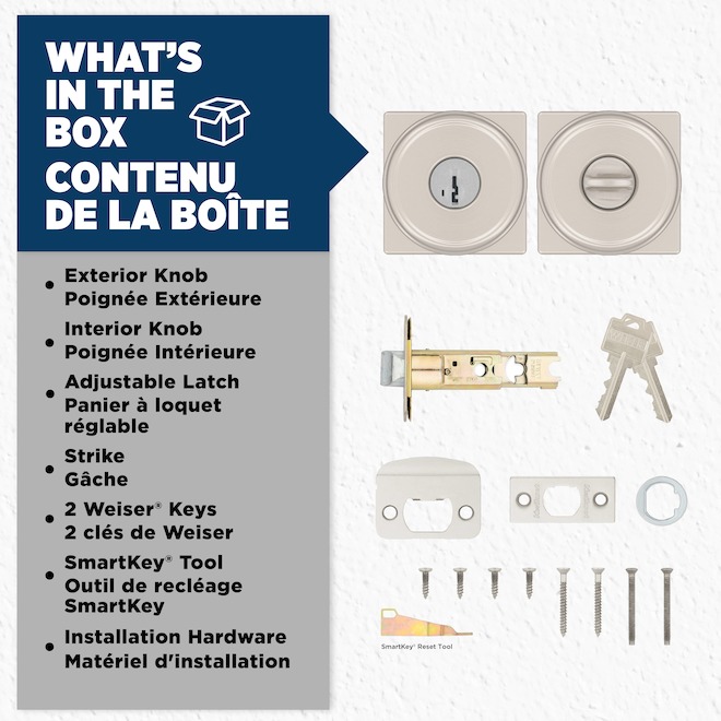 Weiser Maven Keyed Door Knob with Square Rosette and SmartKey Technology - Satin Nickel