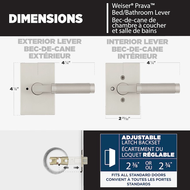 Weiser Prava Privacy Door Lever for Bedrooms and Bathrooms - Satin Nickel