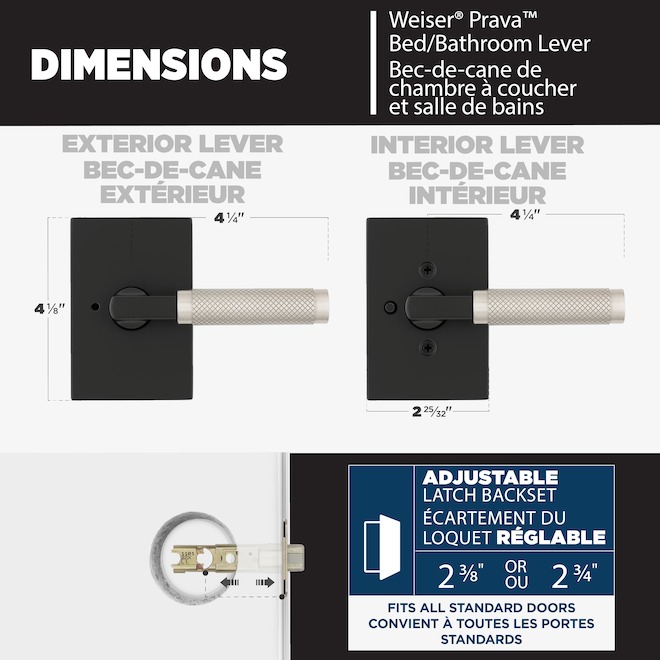 Weiser Prava Privacy Door Lever for Bedrooms and Bathrooms - Matte Black