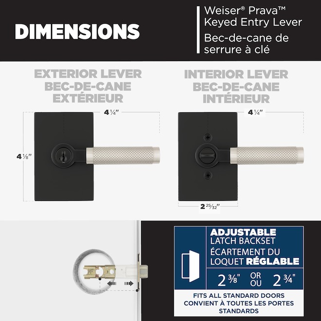 Weiser Prava Keyed Entry Door Lever Set with SmartKey Technology - Matte Black