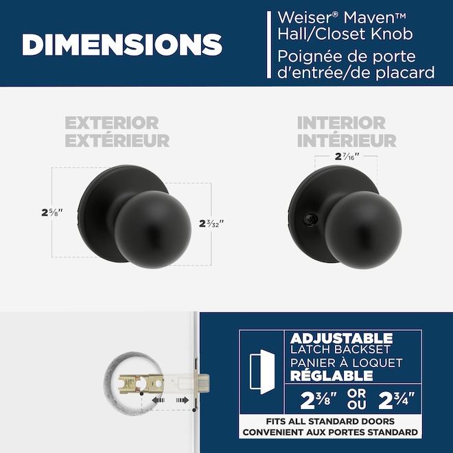 Weiser Yukon Passage Door Knobs for Hall or Closet Doors - Matte Black