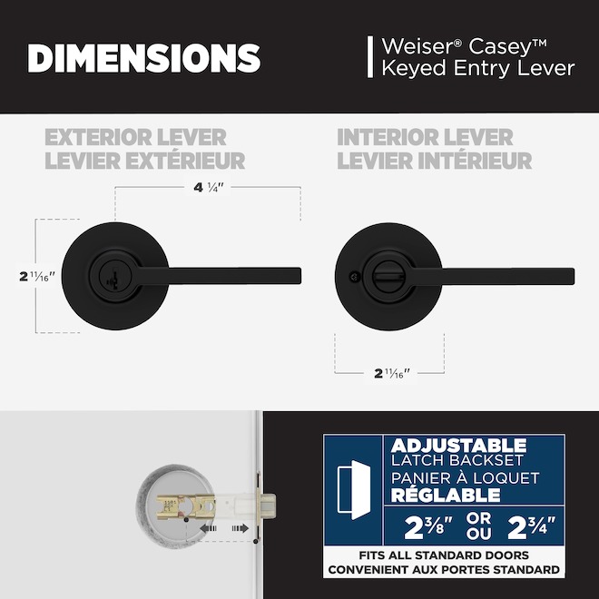 Weiser Casey Entry Lever with SmartKey Technology - Matte Black