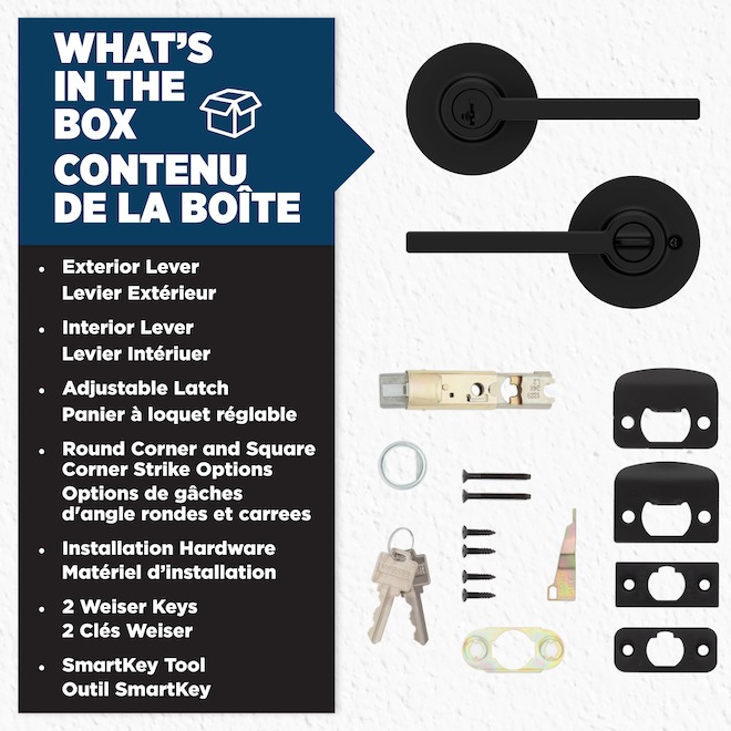 Weiser Casey Entry Lever with SmartKey Technology - Matte Black