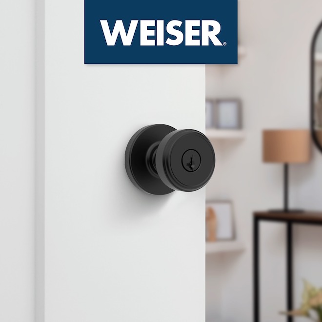 Weiser Maven Keyed Door Knob with Round Rosette and SmartKey Technology - Matte Black