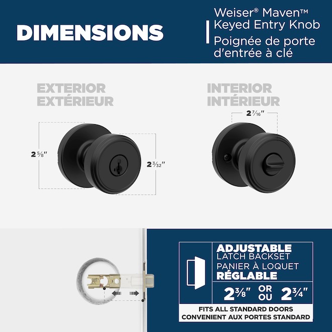 Weiser Maven Keyed Door Knob with Round Rosette and SmartKey Technology - Matte Black