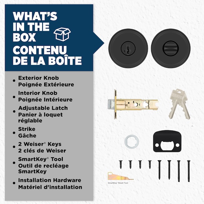 Weiser Maven Keyed Door Knob with Round Rosette and SmartKey Technology - Matte Black